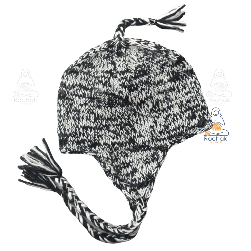 Hand knitted Merino yarn Chevron Earflap Hat