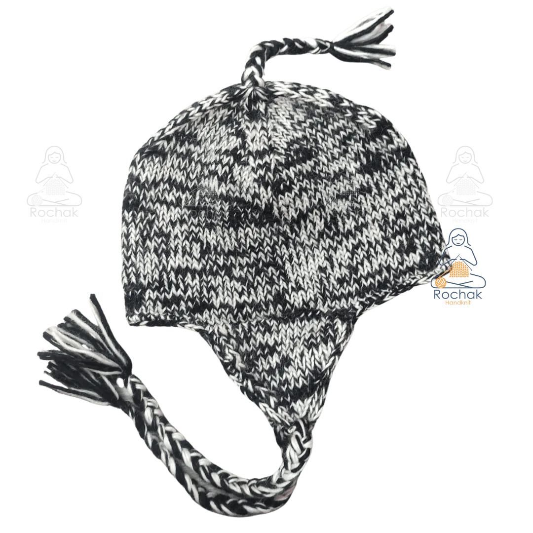 手工编织美利奴羊毛人字纹护耳帽