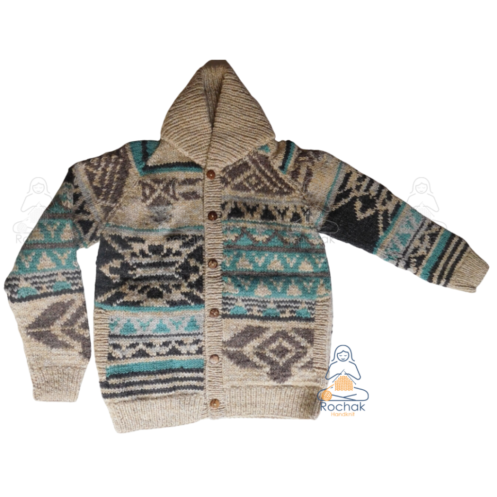 Pattern sweater made by women at Rochak Handknit craft